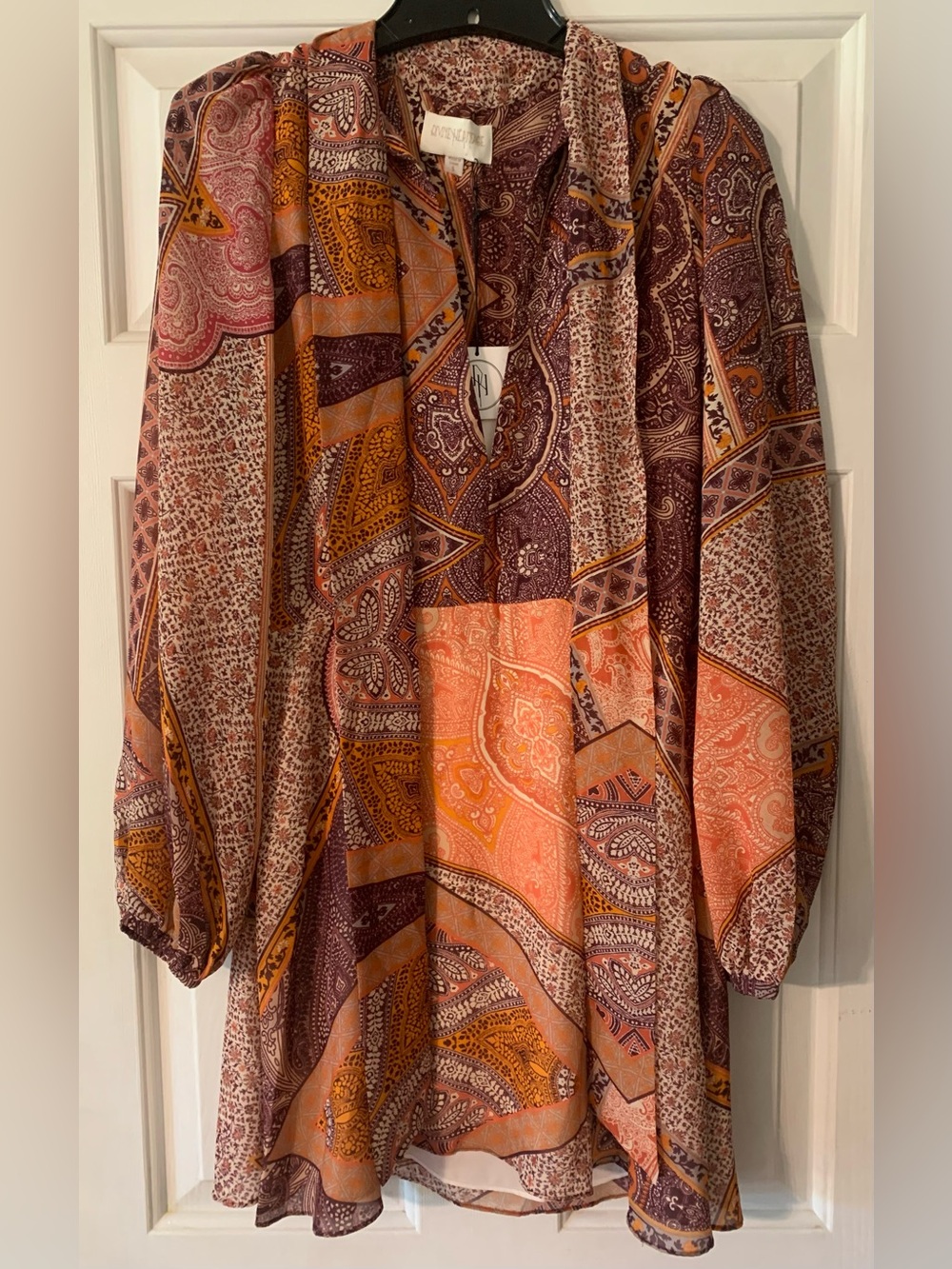Divine Heritage Sienna Brown/Orange Paisley Boho Dress SZ S NWT
